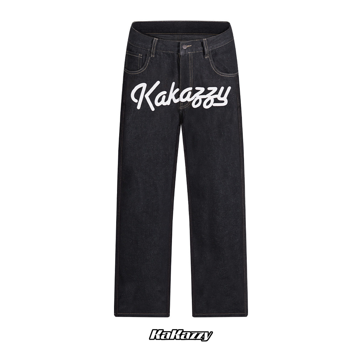 Kakazzy デニムパンツ ピンクロゴ ブラック Kakazzy Jeans Black – kakazzy
